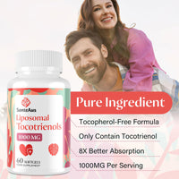 SanteAus Liposomal Tocotrienols Supplement 1000mg, Vitamin E, High Bioavailability, 95% Delta & 5% Gamma Tocotrienol Capsules, for Immune, Bone, Skin, and Antioxidant Support, No Fillers, No Soy, 2 Pack