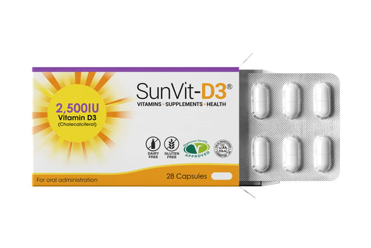 SunVit-D3 High Strength Vitamin D 2500iu Capsules - Cholecalciferol Vitamin D Capsules Support the Maintenance of Bone, Teeth, Muscle & Immune System | UK Made & GMP Approved - D3 Vitamins 28 Capsules