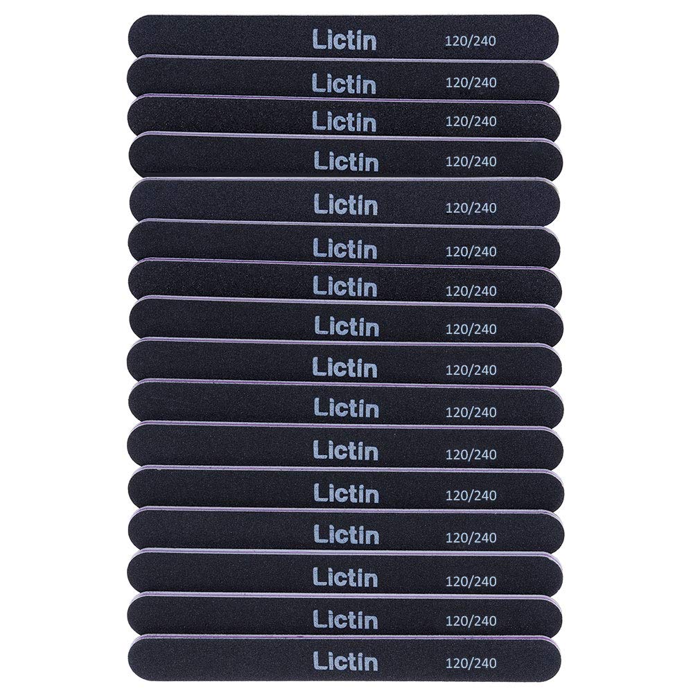 Lictin Pack of 16 Professional Nail Files Double Sided Emery Board (120/240 Grit)(Black)