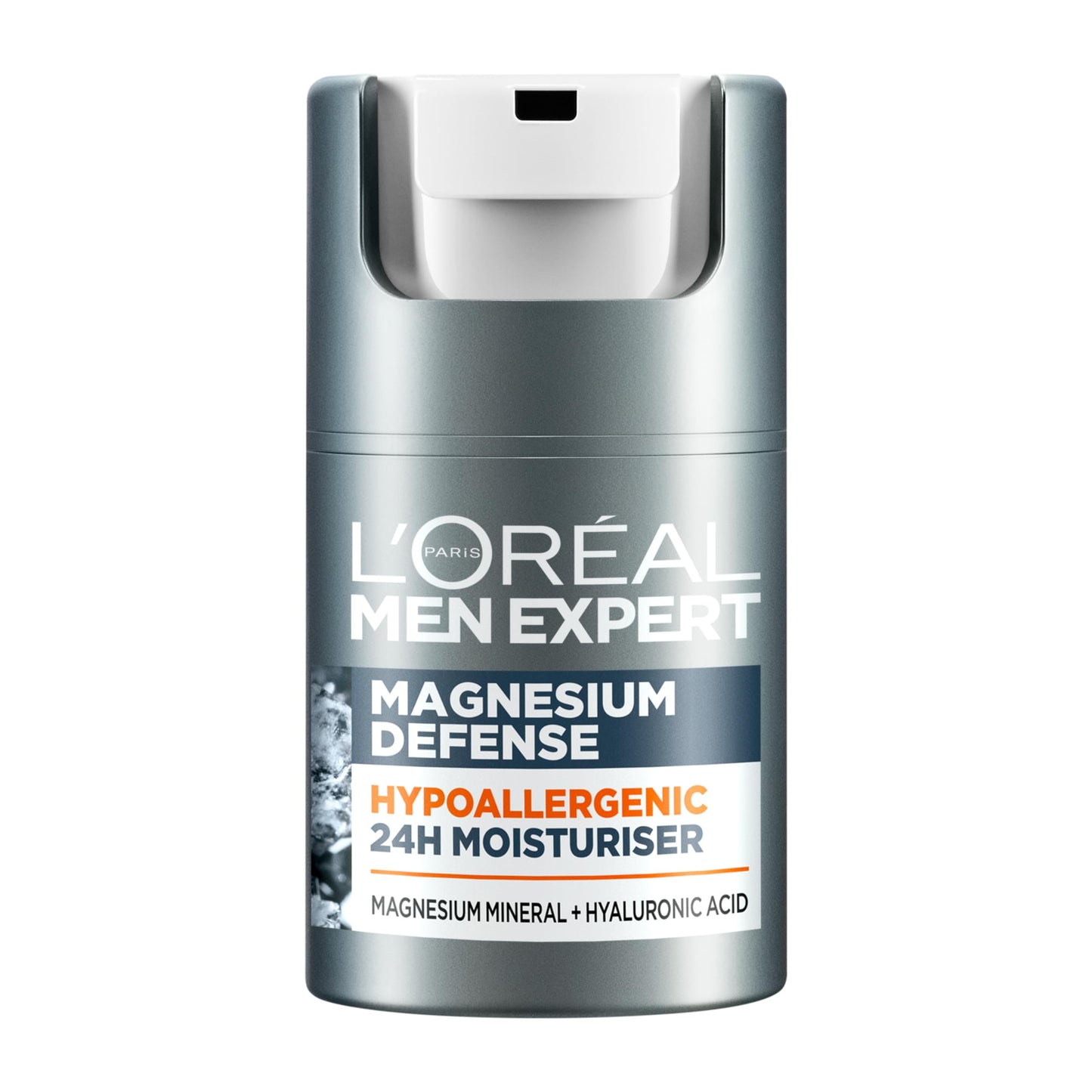 L'Oreal Men Expert Sensitive Skin Moisturiser, Magnesium Defence, Hypoallergenic 24H Daily Mens Moisturiser, With Magnesium Mineral And Hyaluronic Acid, 50ml