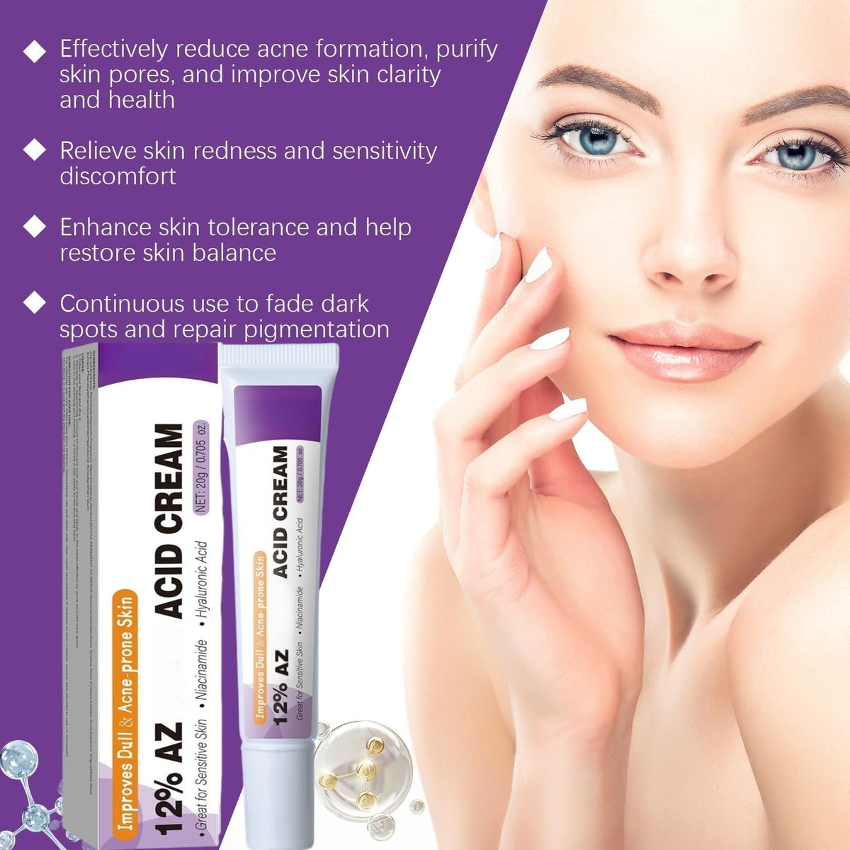 QinZiEn Acid Face Cream,Acid 12% Facial Serum Cream,Acne Treatment for Face,Skincare with Niacinamide & Vitamin C,Acne Scar Removal Cr/eam Night Serum for Face,Dark Spot Serum Crea/m,Acne Moisturiser,20g