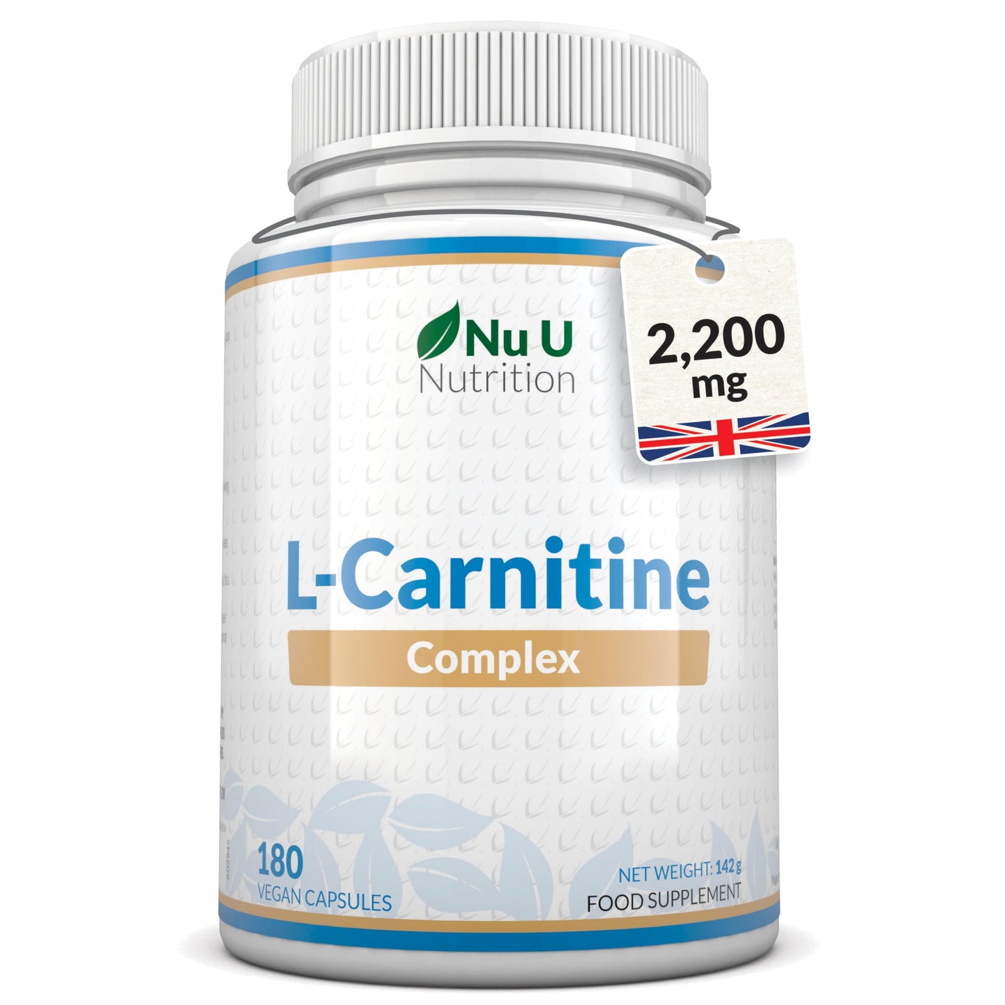 L-Carnitine Complex 2200mg - 180 High Strength Vegan Capsules - with Riboflavin, Biotin, Chromium, Vitamin D, B3 & B6 - L Carnitine Tartrate Supplement - Made in The UK - Nu U Nutrition