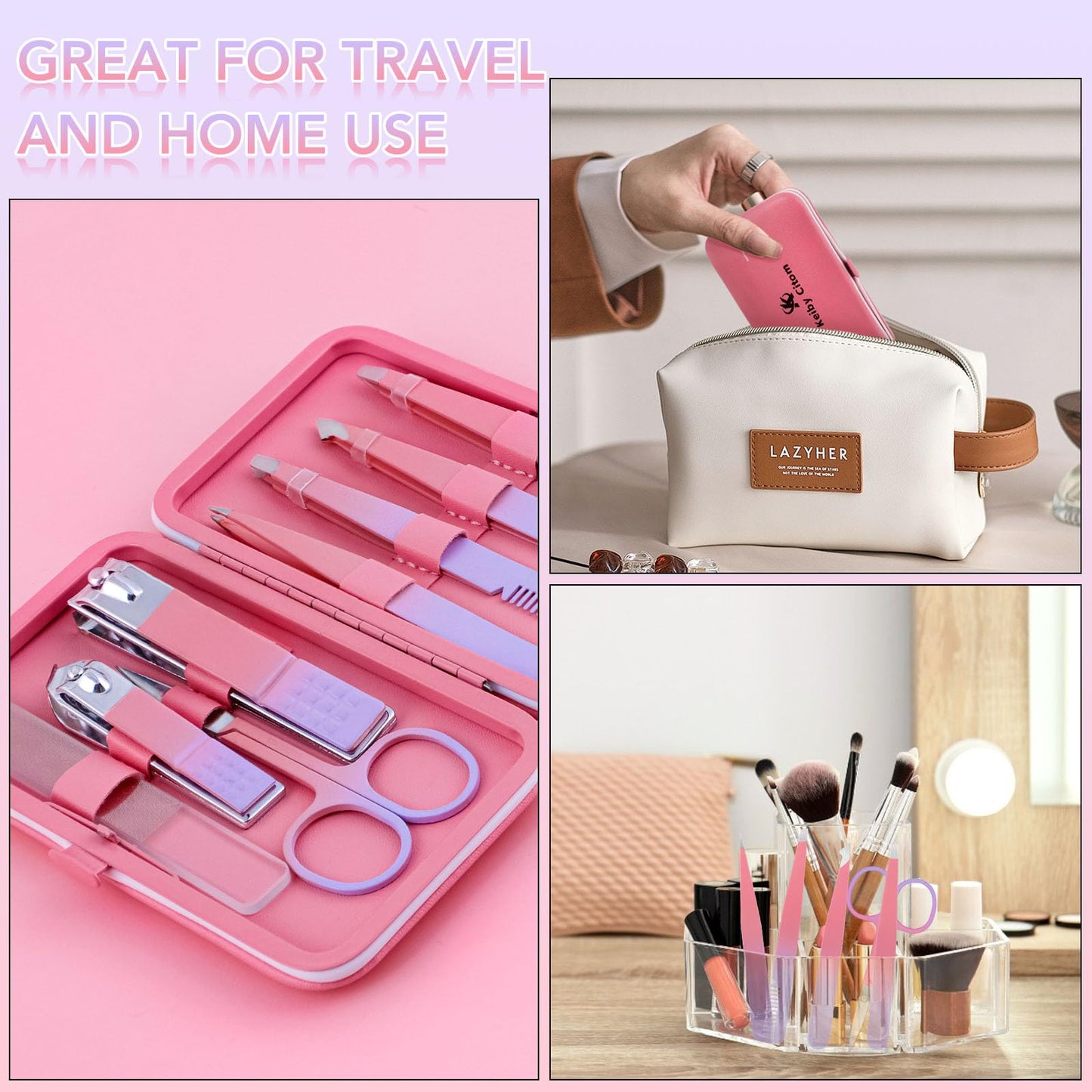 Keiby Citom Tweezers Set for Women, 8Pcs Precision Eyebrow Tweezers, Pink