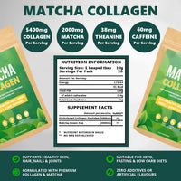 OZUNA NUTRITION Matcha Collagen Peptides Powder with L-Theanine & Natural Caffeine | Dairy-Free Matcha Latte | Matcha with Collagen for Skin, Hair & Nails | Keto & Paleo Friendly
