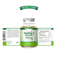 Omega 3 Capsules High Strength 2000mg | Providing EPA & DHA | Natural Source of Omega 3 Fish Oil | Wild-Caught Essential Fatty Acids | 60 Softgels | Nature's Truth