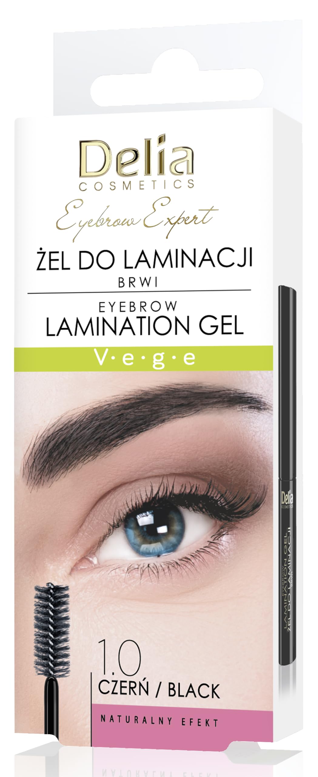Delia Cosmetics – Eyebrow Expert – Eyebrow Lamination Gel – Black – Vegan Formula – Brow Shape Fixation – Color Enhancement – Biotin, Peptides, Glycerin – 4ml