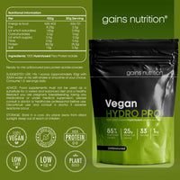 Gains Nutrition GN Vegan Hydro Pro Hydrolysed Protein Powder | 1kg Unflavoured Pea Protein Powder - Hydrolysed Plant Based Protein Powder | 25g Vegan Protein per Serving | Pea Protein Isolate | Non-GMO & Gluten Free