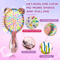 Cosysparks Toddler Hair Brush Girl, 3 Pcs Detangler Brush and Comb Set Mini Hair Brush Cute Kids Detangle Hair Brush Pocket Airbag Comb Massage Comb for Girls Wet Dry Hair (Pink)