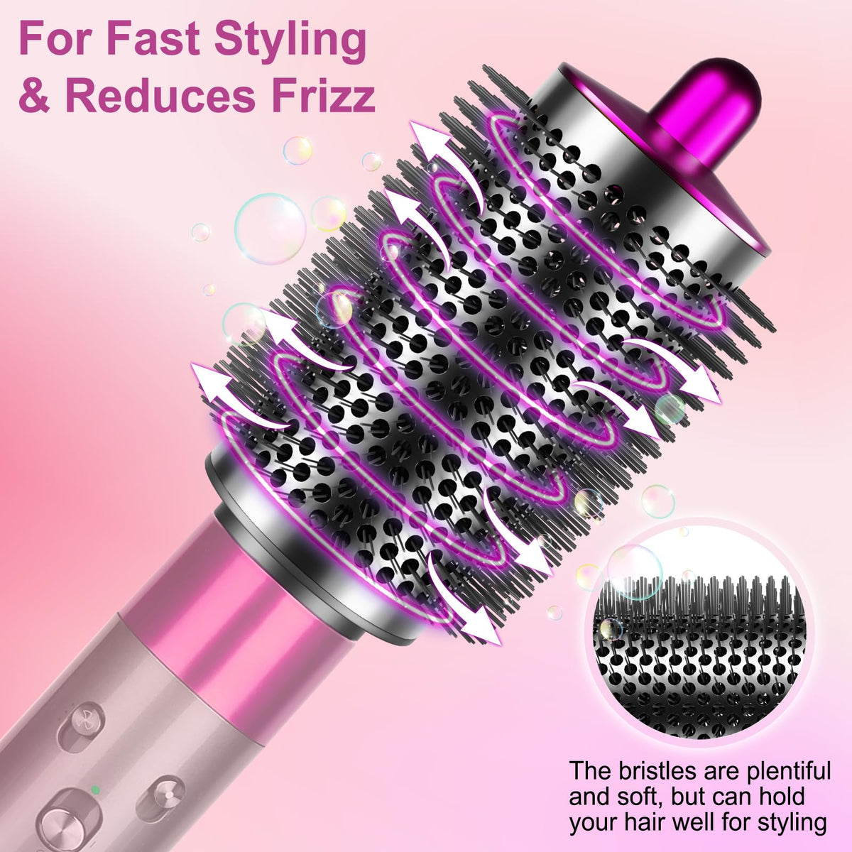 ZEPHBLOW Large Round Brush Compatible with Dyson Airwrap Attachments, Bigger Oval Round Volumizing Brush Compatible with Air Wrap, Shiny Voluminous Styles, Rose