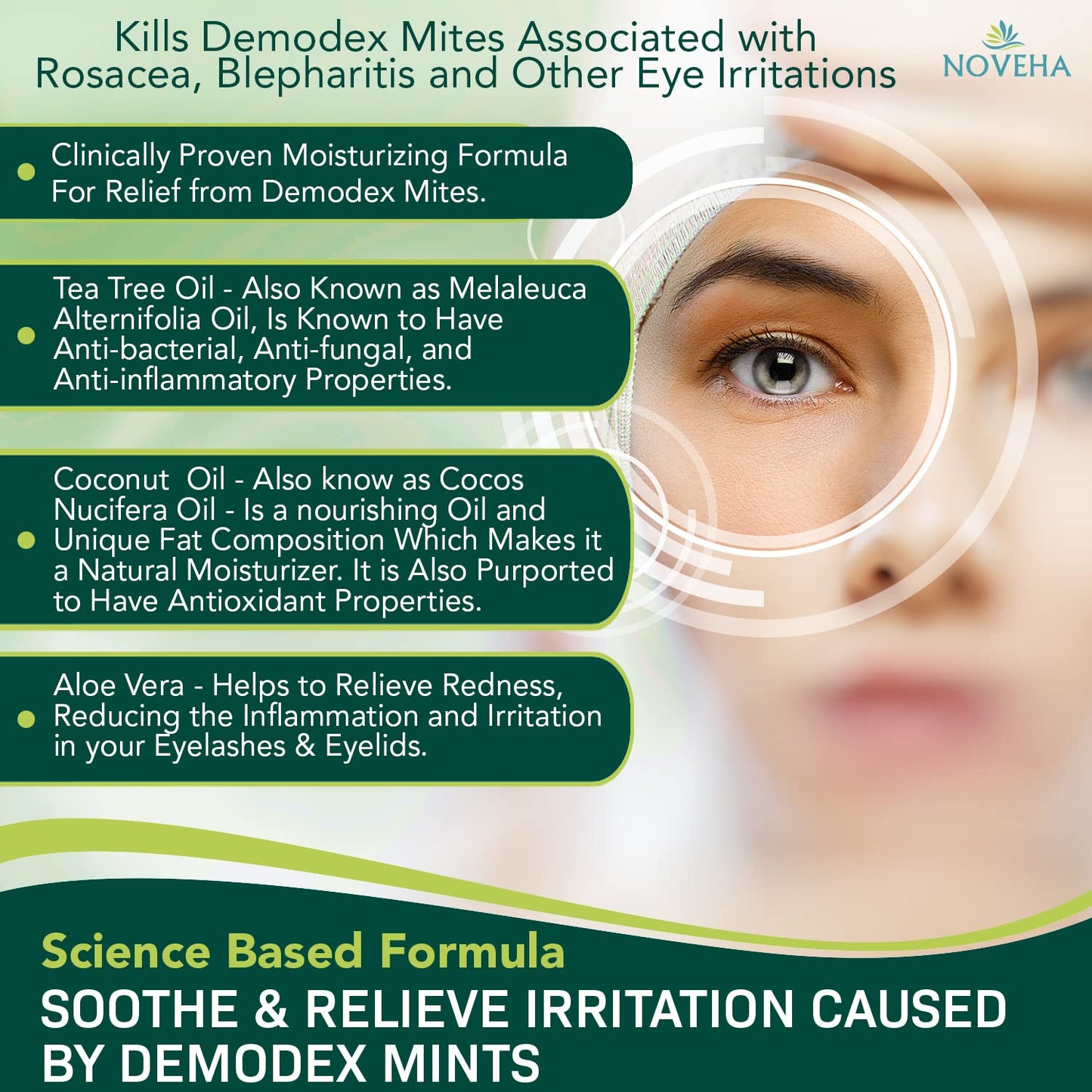 NOVEHA Demodex Eyelid & Lash Wipes | Box Of 60 Individually Wrapped Extra Strength Cleansing Eyelash Wipes - Battle Itchy & Irritated Eyes associated with Demodex Mites, Naturally Remove debris