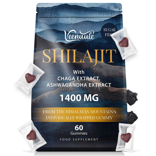 Veenuule 1400MG Shilajit Gummies, Pure High Strength Himalayan Shilajit Gummies with Chaga & Ashwagandha, Shilajit Gummies for Men & Women, 85+ Trace Minerals & Fulvic Acid, Zero Sugar, 60 Gummies