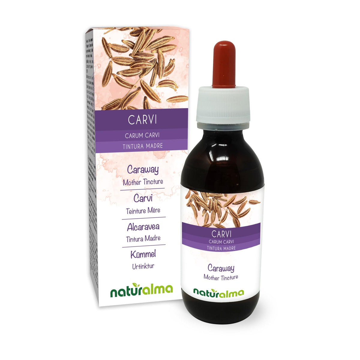 Caraway (Carum carvi) Fruits Alcohol-Free Mother Tincture Naturalma - Liquid Extract Drops 120 ml - Food Supplement - Vegan