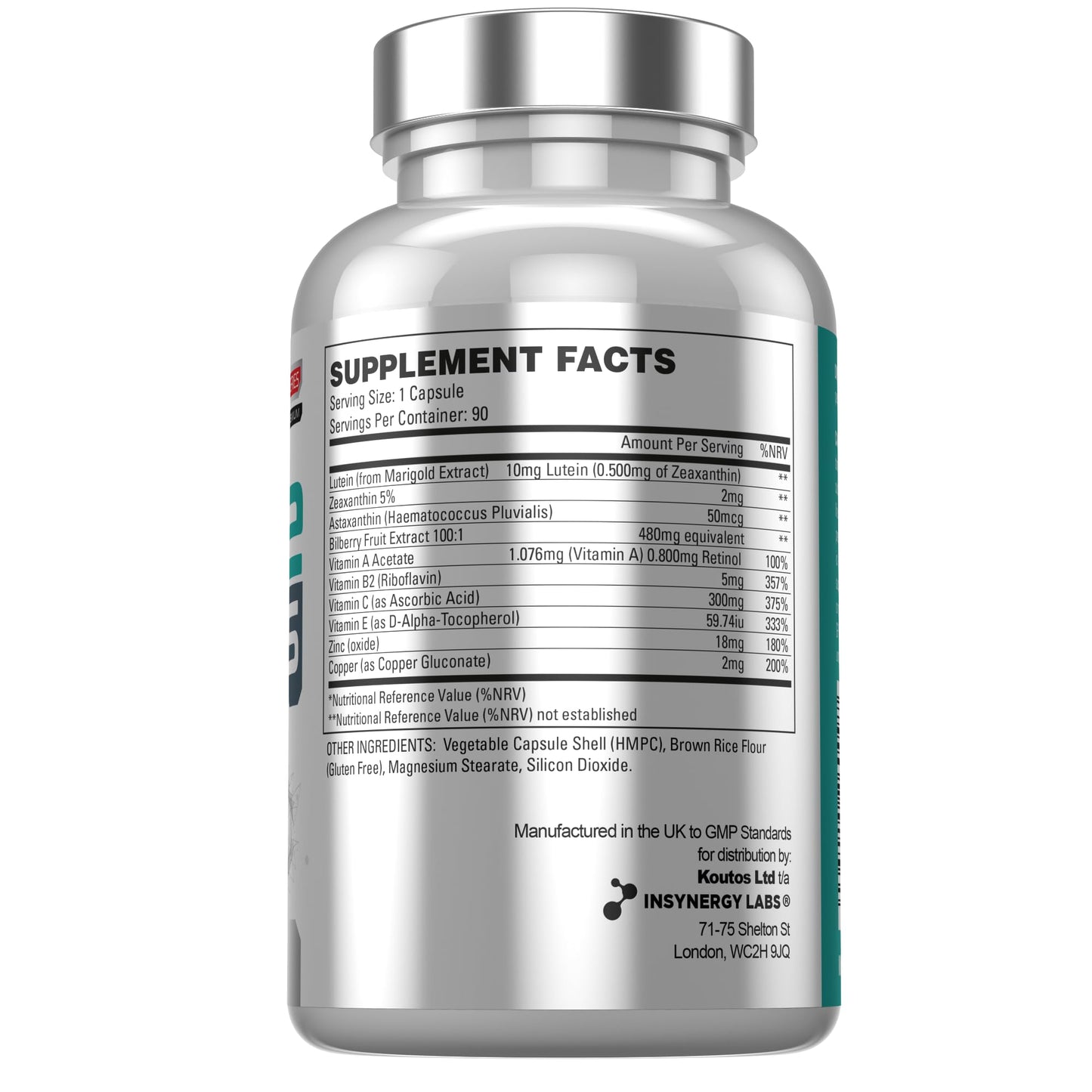 Insynergy Labs Ultra Premium Eye Vitamins Complex – Elite Eyes (3X Strength) Strongest Vision Supplement in The UK – Lutein + Zeaxanthin + Meso-Zeaxanthin + Bilberry 90 Vegan Capsules n