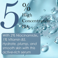 ROSVANEE 5% Hyaluronic Acid Serum 60mL with Panax Ginseng, Hydrating, Moisturizing & Plumping, Strengthens Skin Barrier with 1% Vitamin B5, Niacinamide, Vegan, For All Skin Types