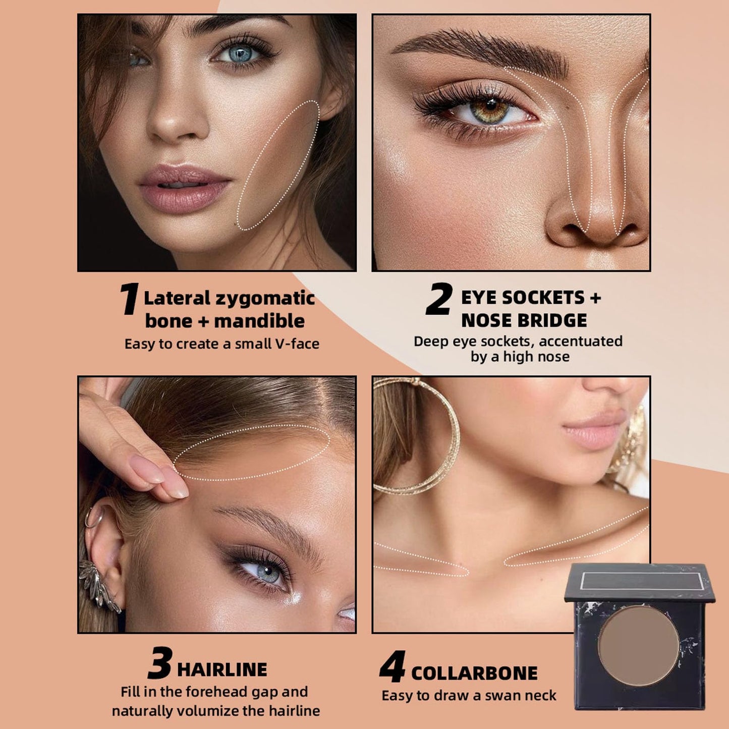 LYNTYAOU Contour Palette Bronzer Powder, Natural Look Make up, Multi-Use Face Shadow Matte 3D Make-up, Long-Lasting Sweat-Resistant, Silky Smooth Contour Makeup for Women & Girls