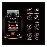 Nu U Nutrition Vitamin B Complex - 8 High Strength B Vitamins & Vitamin C - Vitamins B1, B2, B3, B5, B6, B8, B9 & B12, 90 Timed Release Tablets, 3 Month Supply, Vegan & Vegetarian VIT B Complex