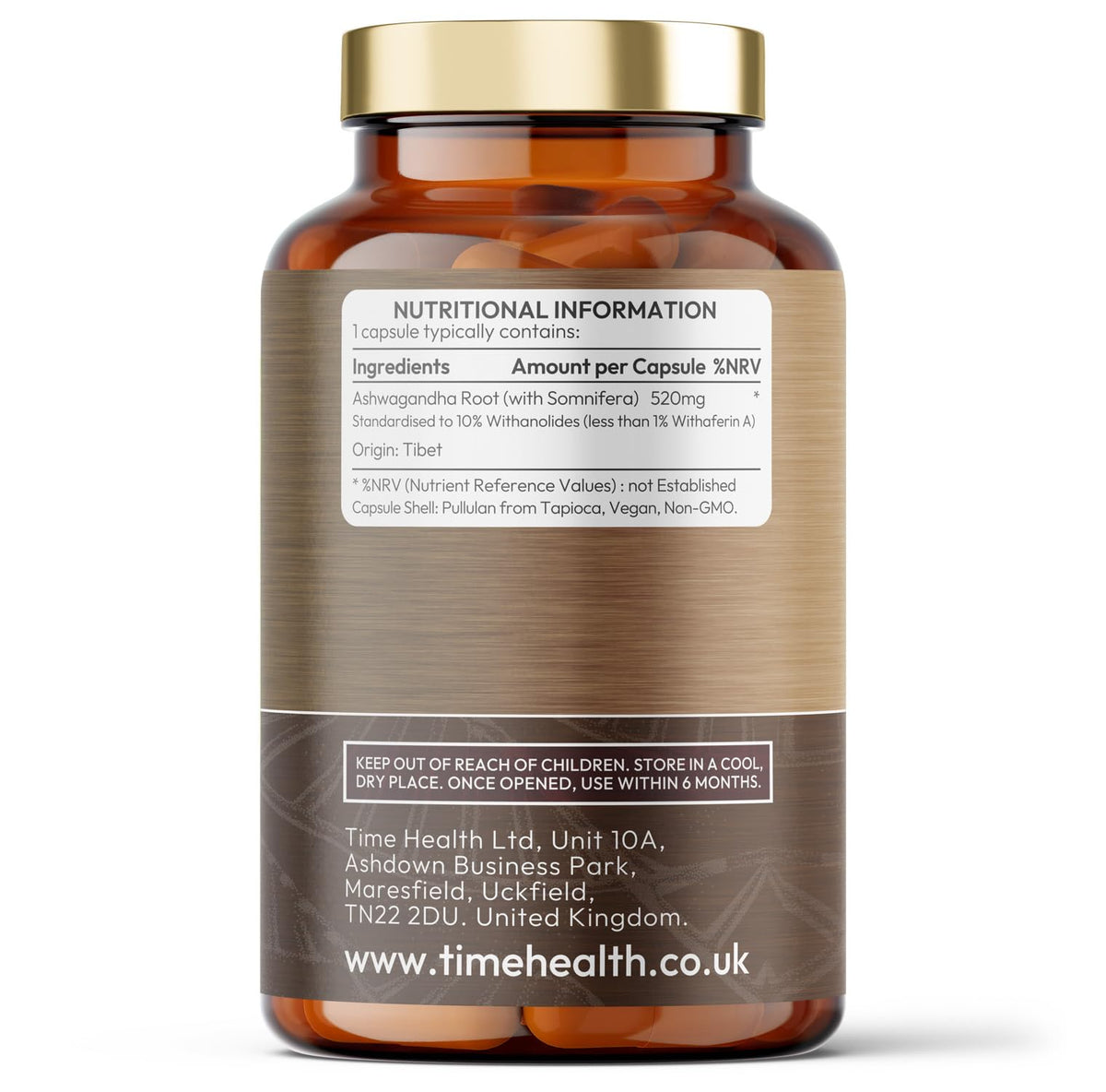 Time Health Ashwagandha - 10% Withanolides - Maximum Strength - Maximum Benefits - UK Manufactured - Zero Additives - Pullulan (120 Capsules)
