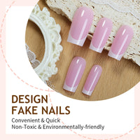 HERBINSOLS French Tip False Nails - Long Press On Nails Square - 24pcs White French Tip Nails - High Glossy Fake Nails With Glue - Coffin Shape Full Cover Acrylic Stick On Nail For Women Girls