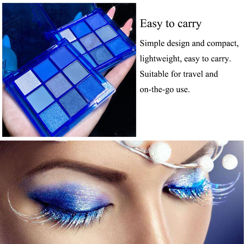 Blue Eyeshadow Palette, Glitter Eye shadow Makeup,Navy Blue Eyeshadow Shiny Sparkle Shimmer Waterproof Pallete,Royal Blue Glitter Eye Eyeshadow Make Up (Blue)