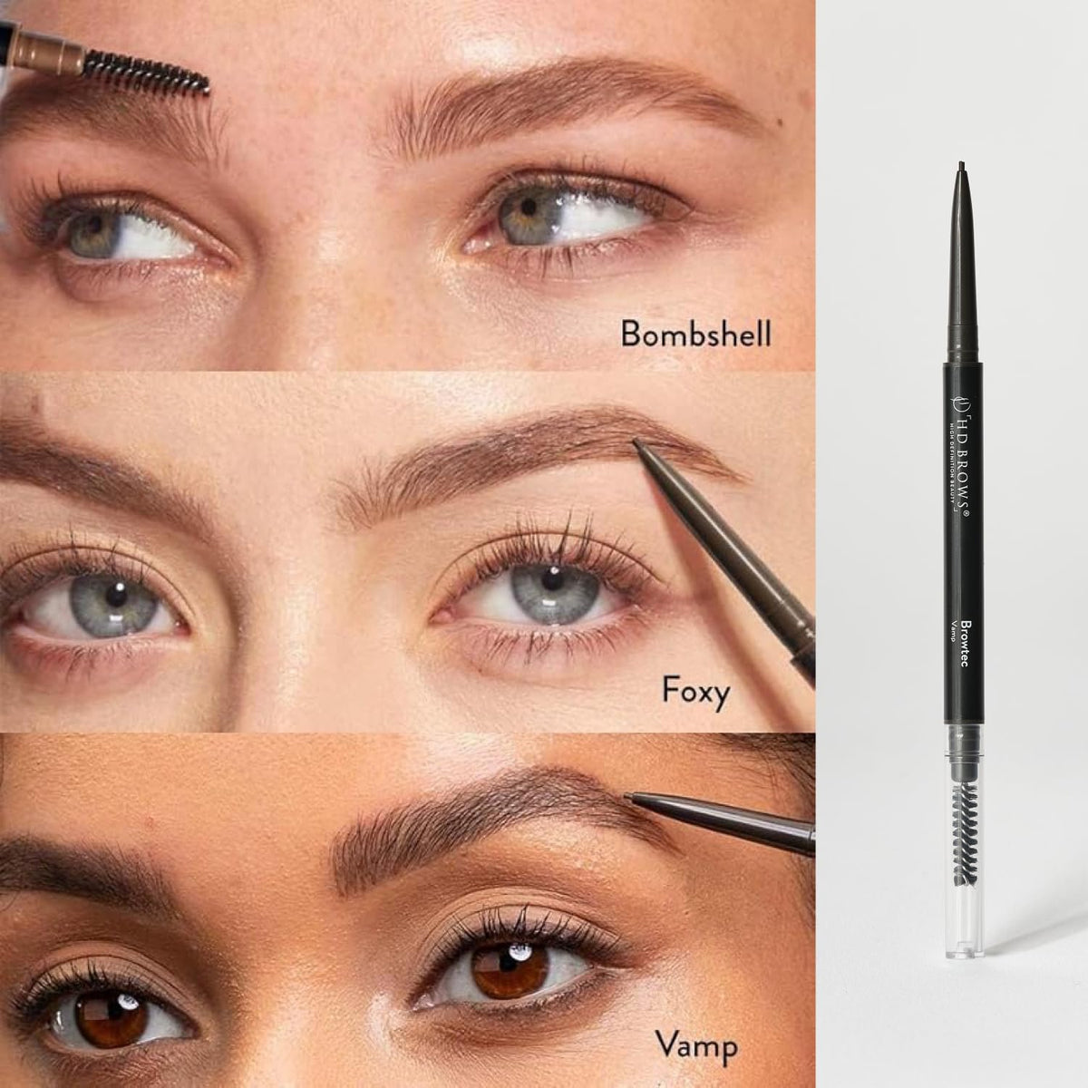 HD Brows HD BROWS Browtec 1mm Ultra-Fine Eyebrow Pencil, New & Improved Ultra-Fine 1mm Tip, Duel-Ended Pencil and Spoolie, Waterproof, Smudgeproof, Long-Lasting, Available in 3 Shades, Vamp (Dark Brown)