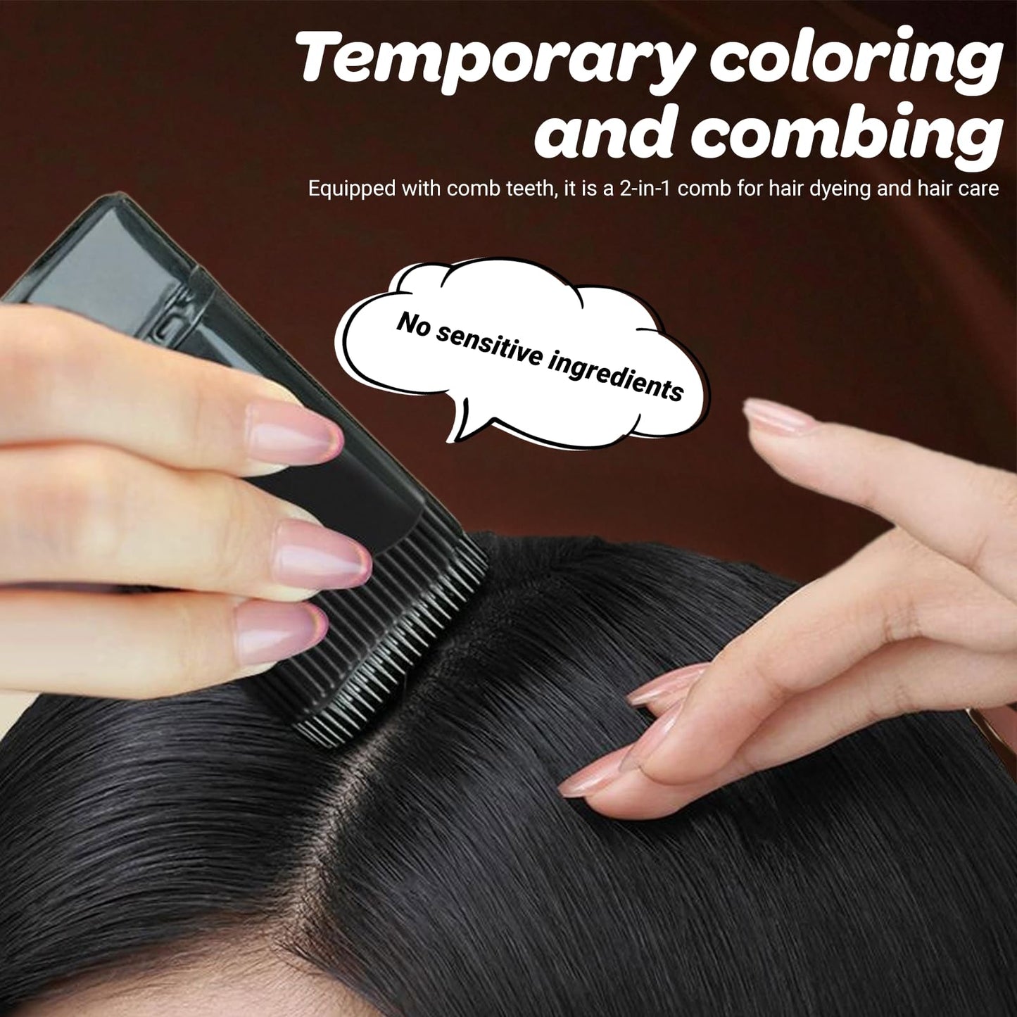 nnOuOnn 3PCS Temporary Hair Dye Comb, Hair Color Stick, Waterproof and Sweat-Proof Hair Dye Combs, Portable 2-In-1 Touch-Up Hair Colouring Combs for Women & Men Gray Hair Coverage (Black Brown*3)
