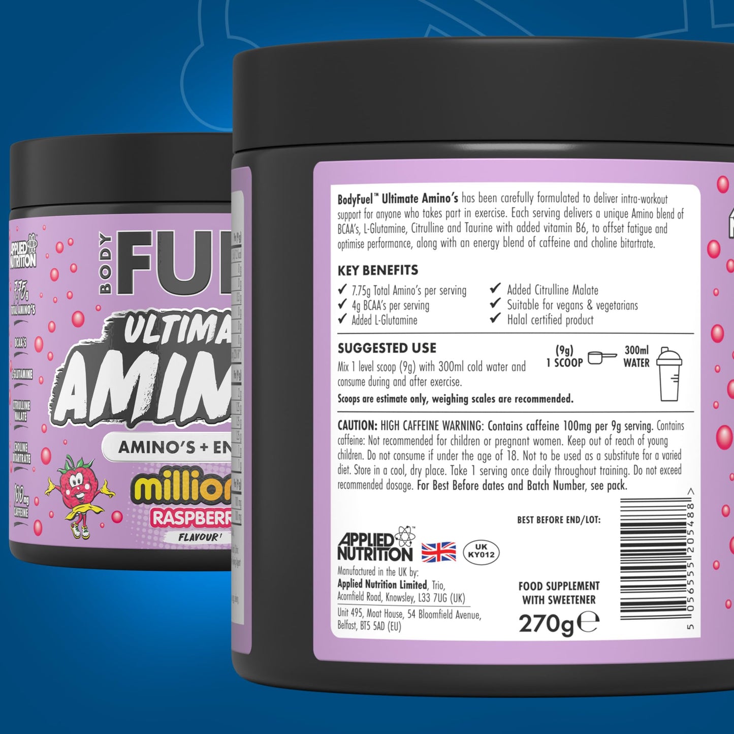 Applied Nutrition BodyFuel Amino's - Amino Acids Supplement, EAA Essential Amino Acids Powder, Muscle Fuel & Recovery (270g - 30 Servings) (Millions Raspberry)