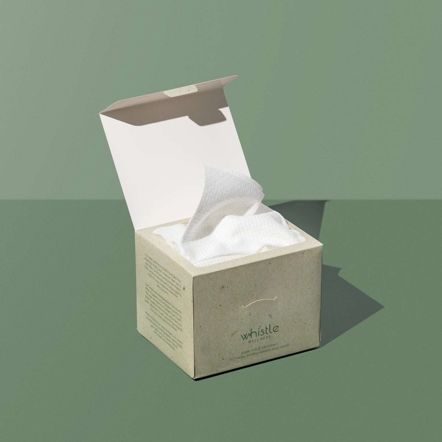 Whistle Wellness® Disposable Face Towel - Soft Biobased Super Absorbent Face Towels - 10"×12" Dry Face Wipes for Sensitive Skin - Makeup Remover Face Wipes - Resealable Box - 50 Count (1 Pack)