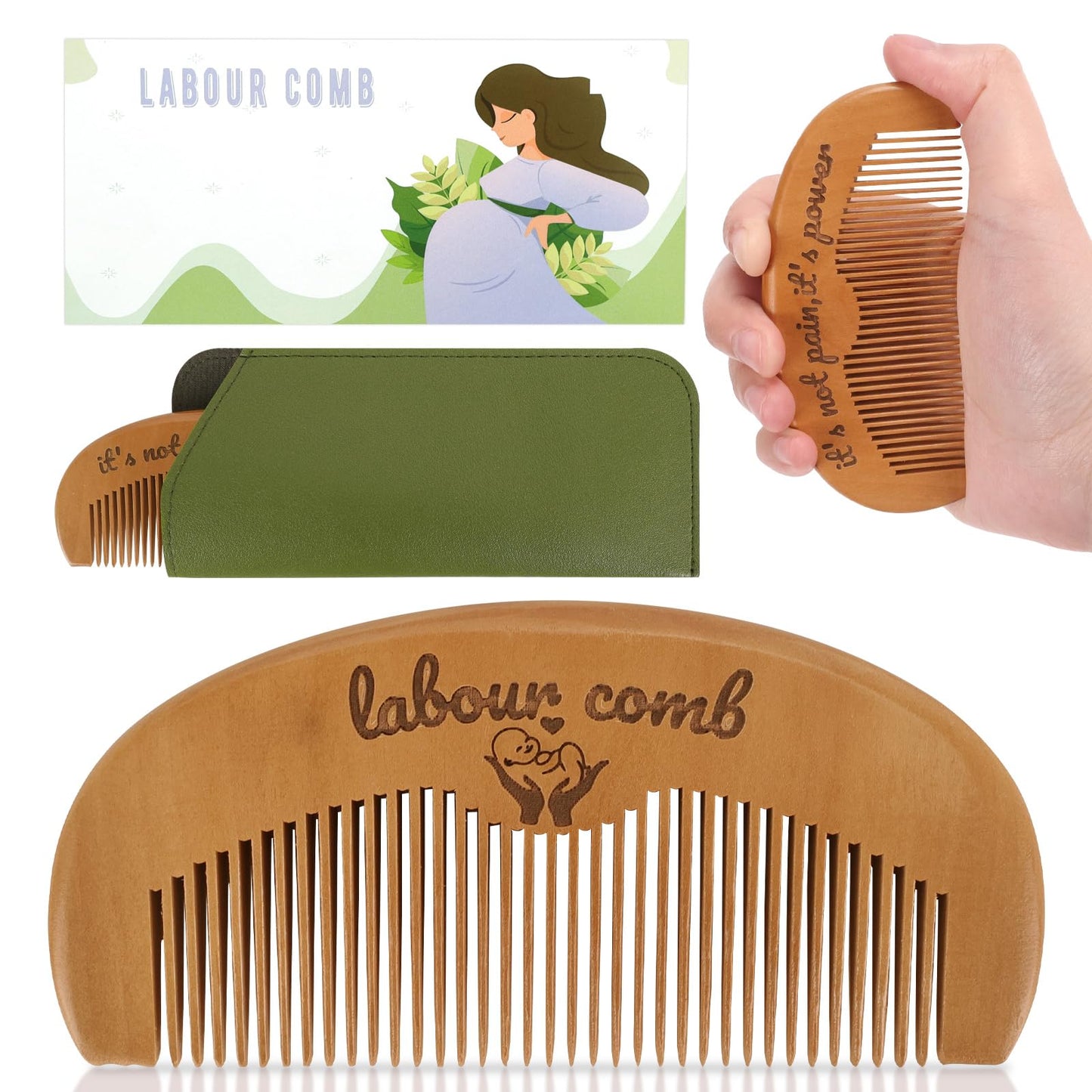 Kaempe Labour Birthing Comb, Wooden Birth/Wave Comb, Labour/Postpartum Essentials, Perineal Massage Tool, Hospital Bag Essentials, After Birth for Mum