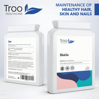 Troo Health Care Biotin 10000µg Supplement - 120 High Strength 10000 mcg Vitamin B7 Tablets for Hair Skin and Nail Support - UK Manufactured to GMP Standards - 4 Month Supply