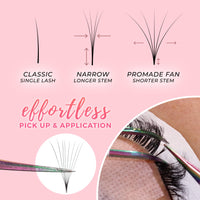LLBA LashFolio Narrow Promade Fans | Handmade Volume Eyelashes | Multi Selections 5D~10D | C CC D Curl | Thickness 0.03~0.07mm | 8-15mm Length | Long Lasting & Easy Application (5D-0.07 C 8mm-15mm)