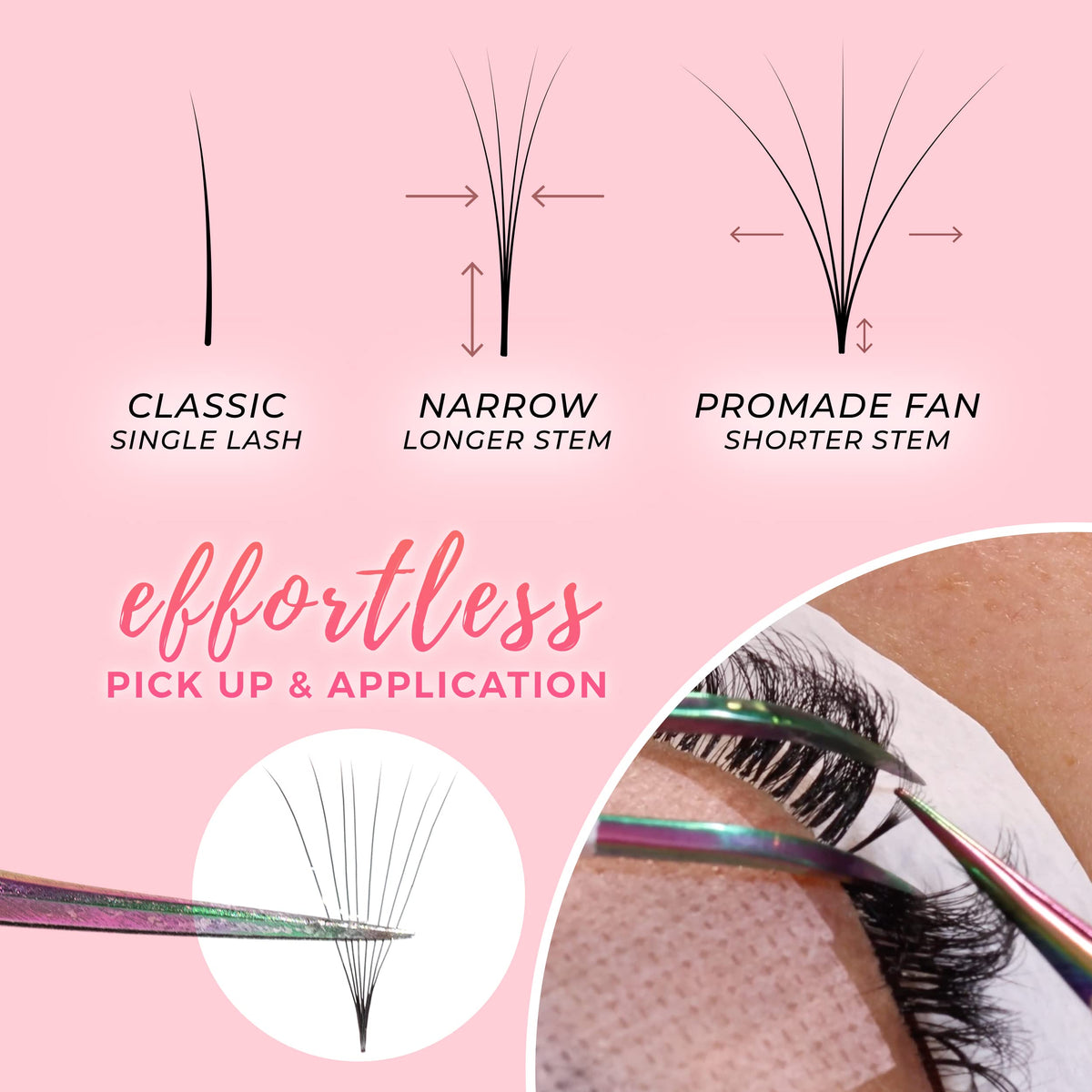 LLBA LashFolio Narrow Promade Fans | Handmade Volume Eyelashes | Multi Selections 5D~10D | C CC D Curl | Thickness 0.03~0.07mm | 8-15mm Length | Long Lasting & Easy Application (5D-0.07 D 13mm)