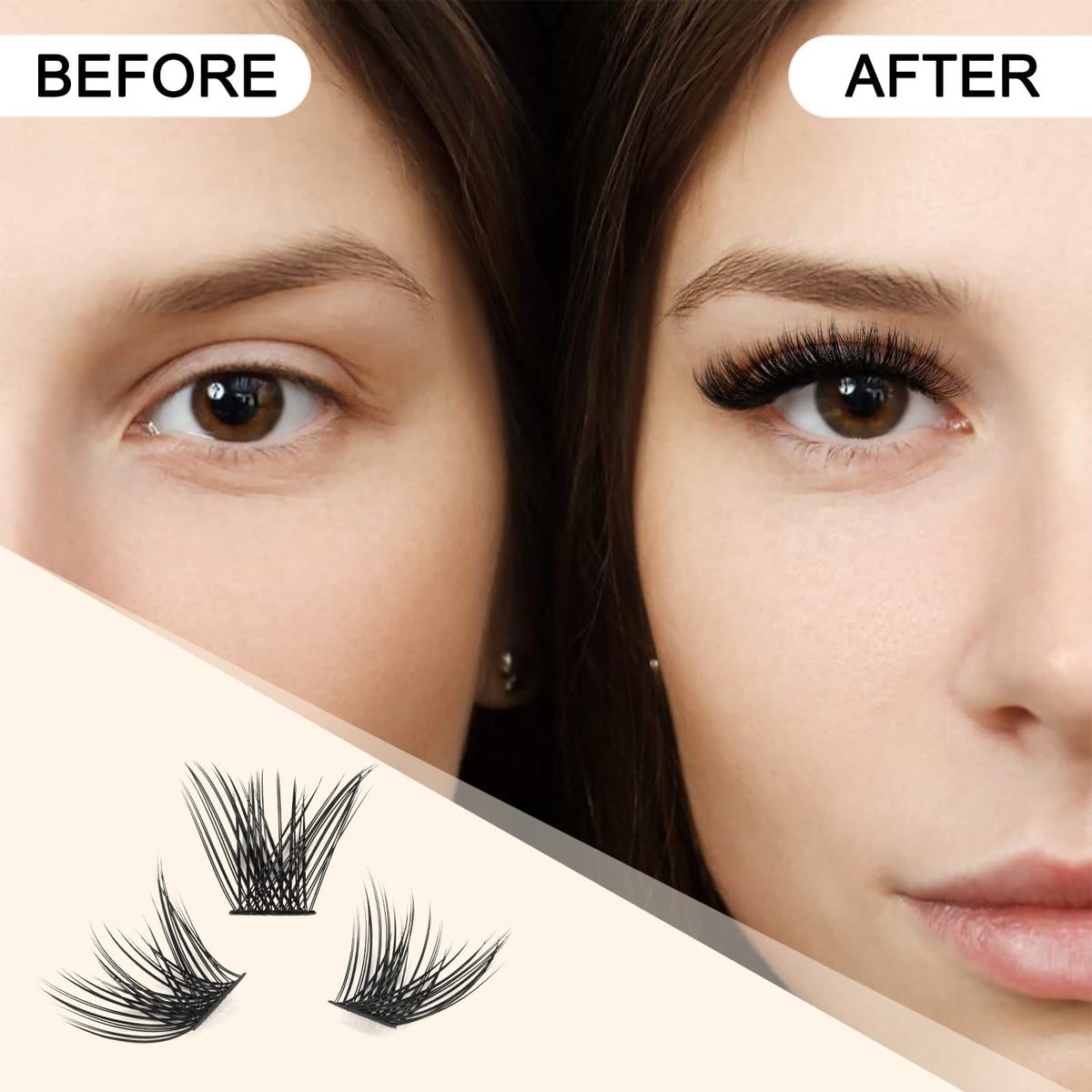 QUEWEL Individual Lashes 72 Pcs DIY Cluster Eyelashes C Curl 8mm Mega Matte Eyelashes Individual Volume False ELashes Soft & Light For Home Use(Flufy-C-8mm)