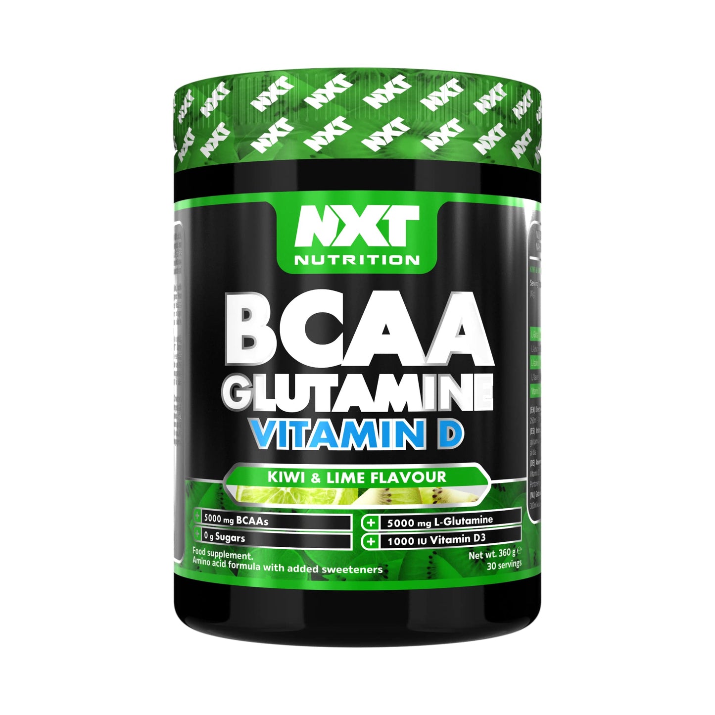 NXT Nutrition BCAA, Glutamine & Vitamin D | BCAAs Amino Acids with Vitamin D3 and L-Glutamine - for Recovery, Gut Health and Muscle Protein Synthesis | 360g - 30 Servings (Kiwi Lime)