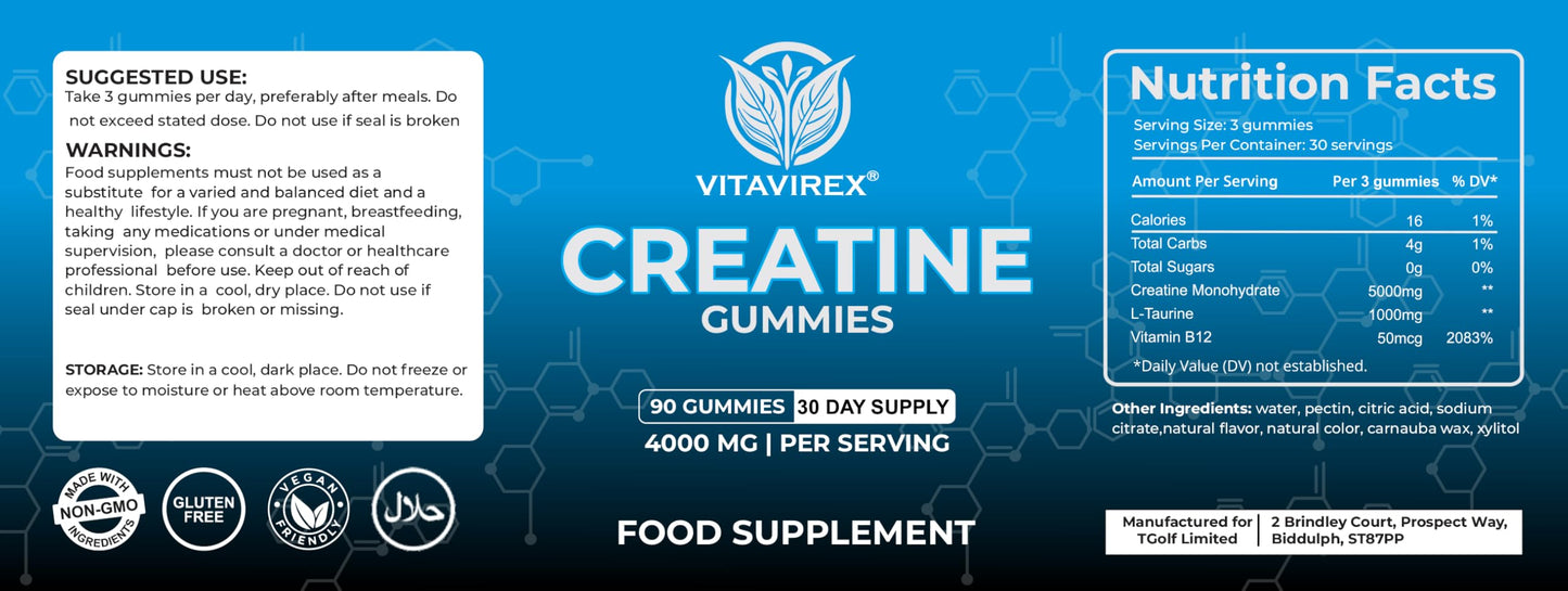AT Merchandise Creatine Gummies 5000mg (5G) for Men & Women - 90 Chewable Creatine Monohydrate Gummies Strawberry Flavoured | Pre Workout Gym Supplement| Muscle Boost| 3 Per Day - Vegan & Halal (1X)