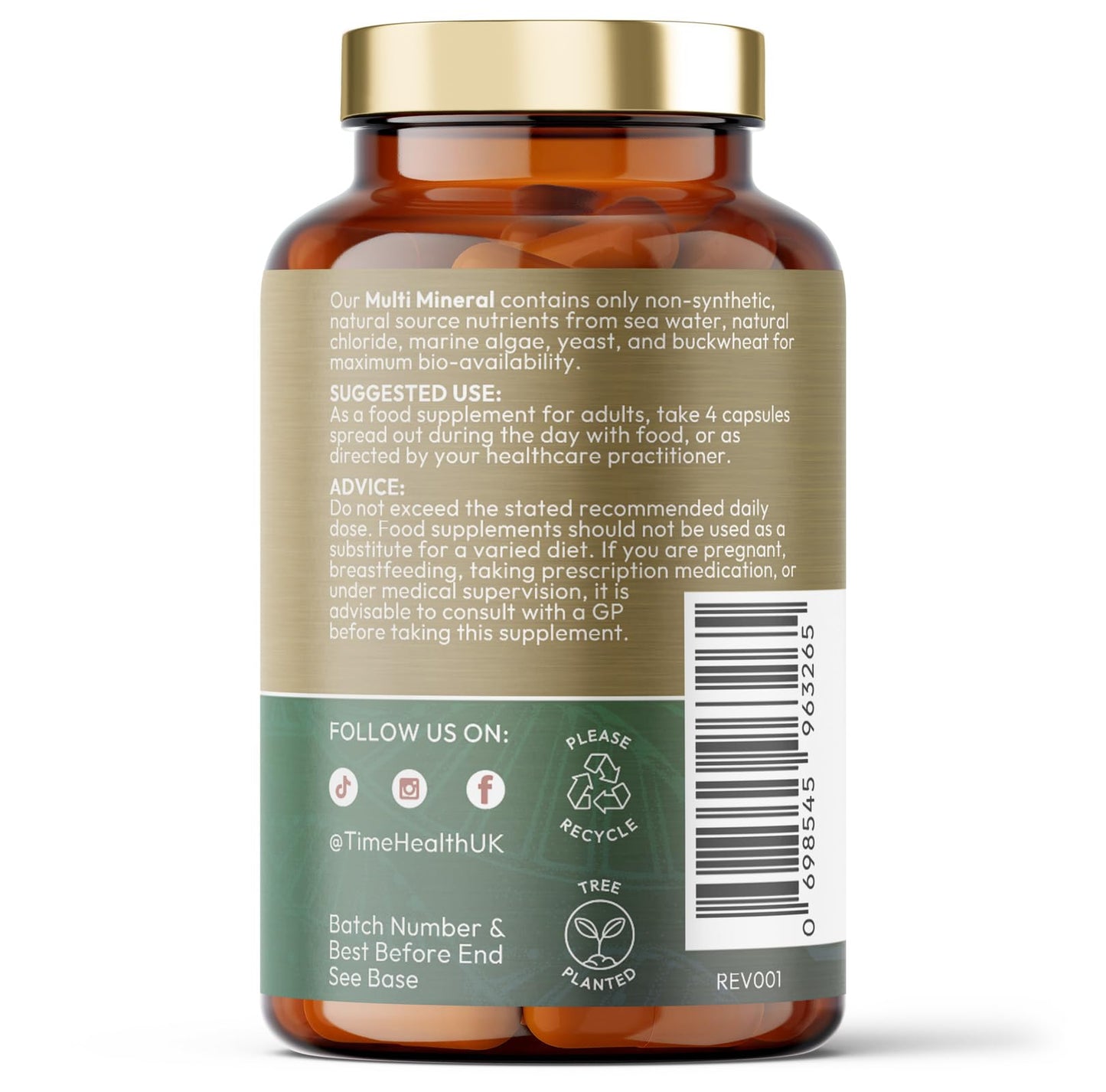 Time Health Daily Multi Mineral - Natural Source & Plant-Derived - Contains Ionic and Trace Minerals - Zero Additives - UK Manufactured - Pullulan (180 Capsule Bottle)