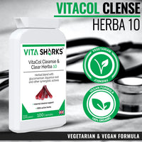 Vita Sharks VitaCol Cleanse & Clear Herba 10 | Natural Stool Softening Vegan Colon Detoxifying & Bowel Cleansing Formula. 10 Kosher, Herbal Ingredients for Faecal Regularity & Relieve Constipation