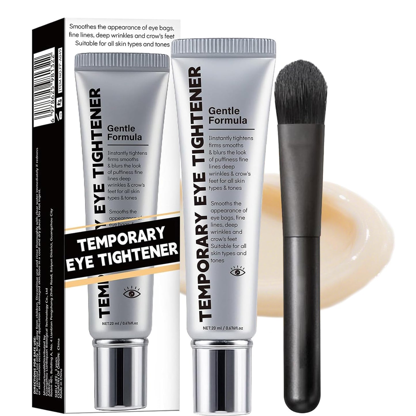 Davtue Perfection Eye Tightener, Temporary Eye Tightener, Instant & Temporary Under Eyes Tightener Cream with Brush, Gentle Skin Care Moisturizing Cream (1)