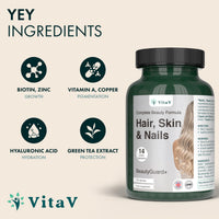 VitaV BeautyGuard+ Biotin Hair Growth | Hair and Nails Vitamins for Women & Men | with Hyaluronic Acid, MSM, Silica, Copper, Selenium & Zinc | Premium Hair Supplements for Women | 120 Capsules