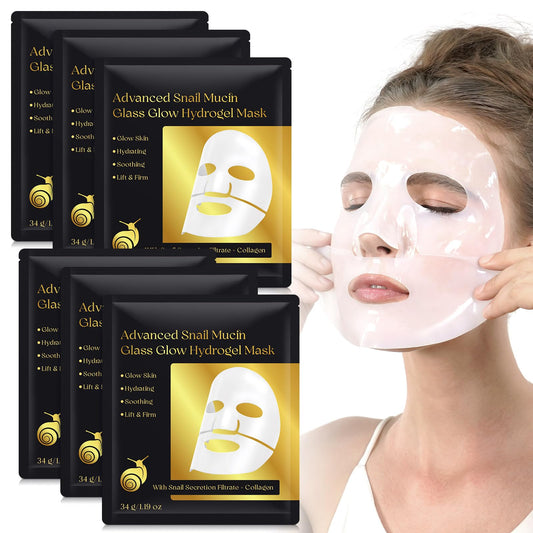ITSDAWN 6 Pack Snail Mucin Serum Glass Glow Face Masks, Collagen Face Mask, Hydrating Overnight Hydrogel Mask for All Skin Types