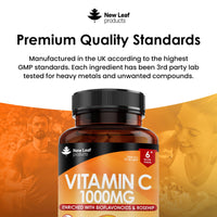 Vitamin C Tablets 1000mg - Enriched with Bioflavonoids & Rosehip - Premium Vitamin C Supplements - 360 Vegan Vitamin C Tablets High Strength Ascorbic Acid VIT C for Normal Immune System UK Made