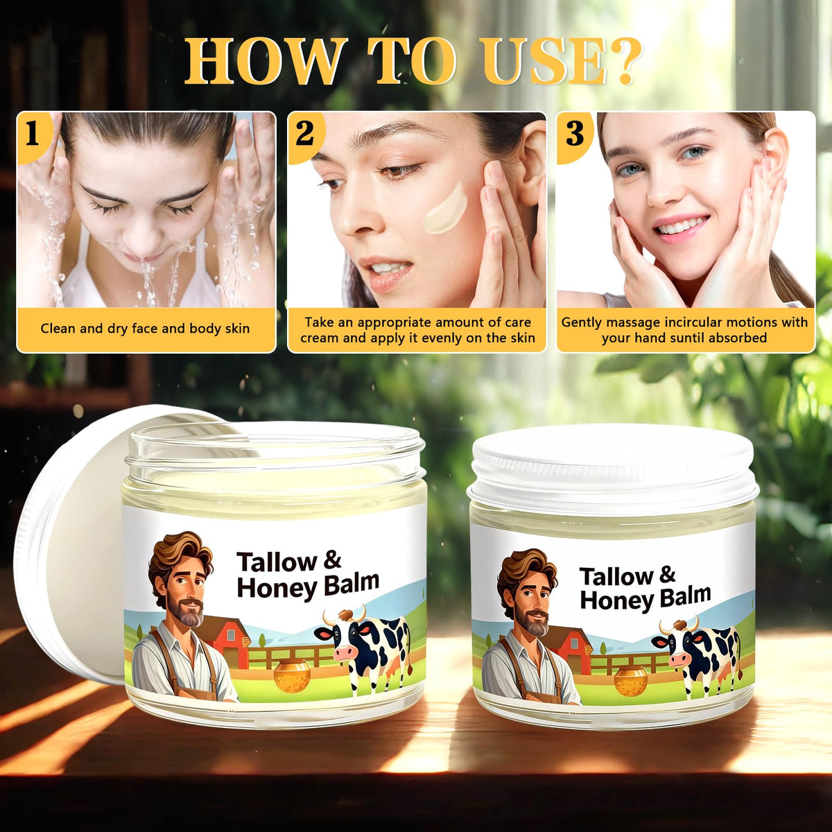 Kenmohuo 2PC Tallow and Honey Balm, Beef Tallow Skin Care Face Cream, Facial Balms Skincare, Handmade Natural Body Moisturizer for Smooth, Hydrated Skin (60g*2)
