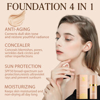 HERBENJOY 4 In 1 Liquid Foundation Moisturizing Full Coverage Concealer Spf 50+ Lasting Wear Anti Pollution Face Foundations Bio-mimic Light Foundation Durabie Waterproof Colour Changing Foundation