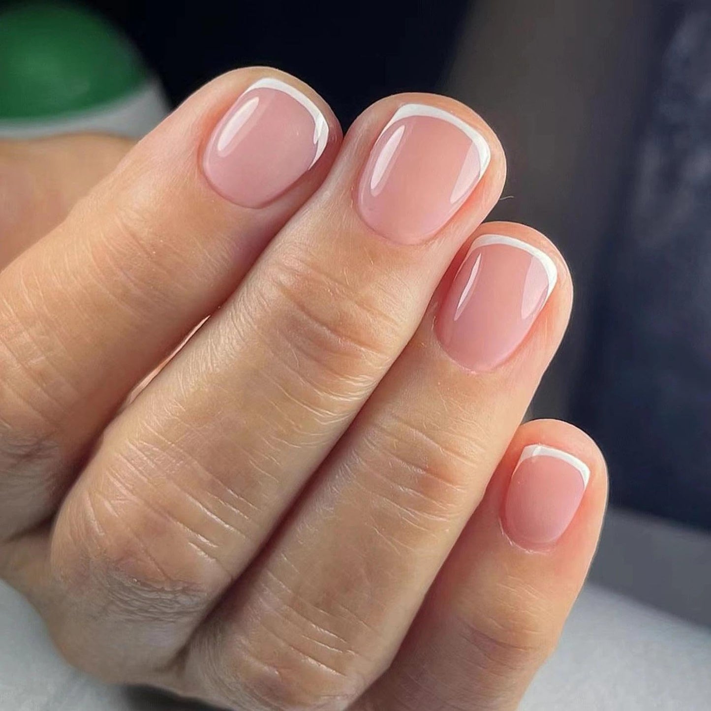 Wormeer 24 Pieces French Tip False Nails - Short Press On Nails Full Cover Nude White Square and Round Shape- Perfect French Nail Art for Women