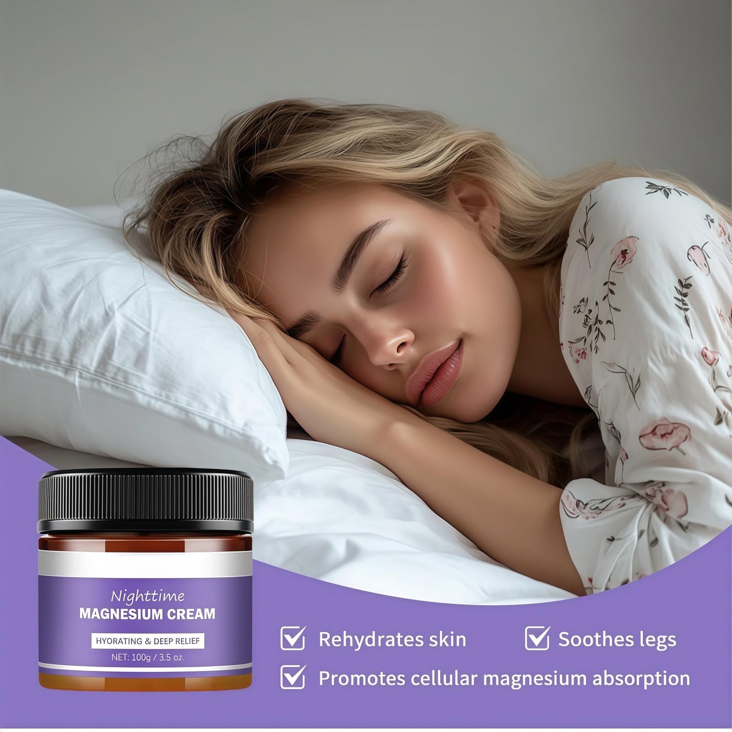 Siyinzu 100g Magnesium Cream for Sleep,Magnesium Sleep Body Cream,Magnesium Body Lotion,Magnesium Soothing S/leep Butter,Magnesium Calm C-ream,Organics Magnesium Balm,Relief Lavender & Magnesium Moisturizer