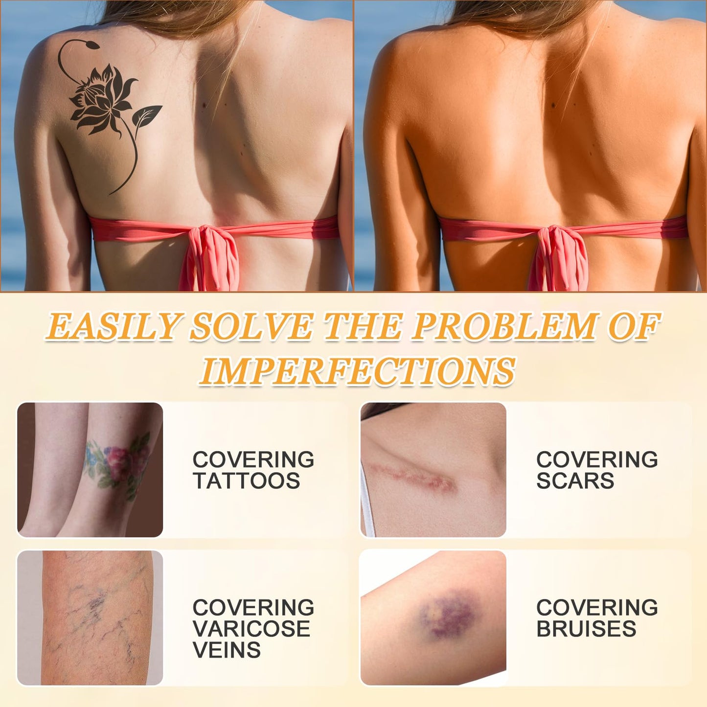 Muiefe Leg Makeup Waterproof No Transfer, Concealer Full Coverage, Flawless Leg Makeup Lotion, Leg Veins Body Scar Tattoo Cover Up, Even Skin Tone, Long Lasting Body Foundation for Women (Bronze)