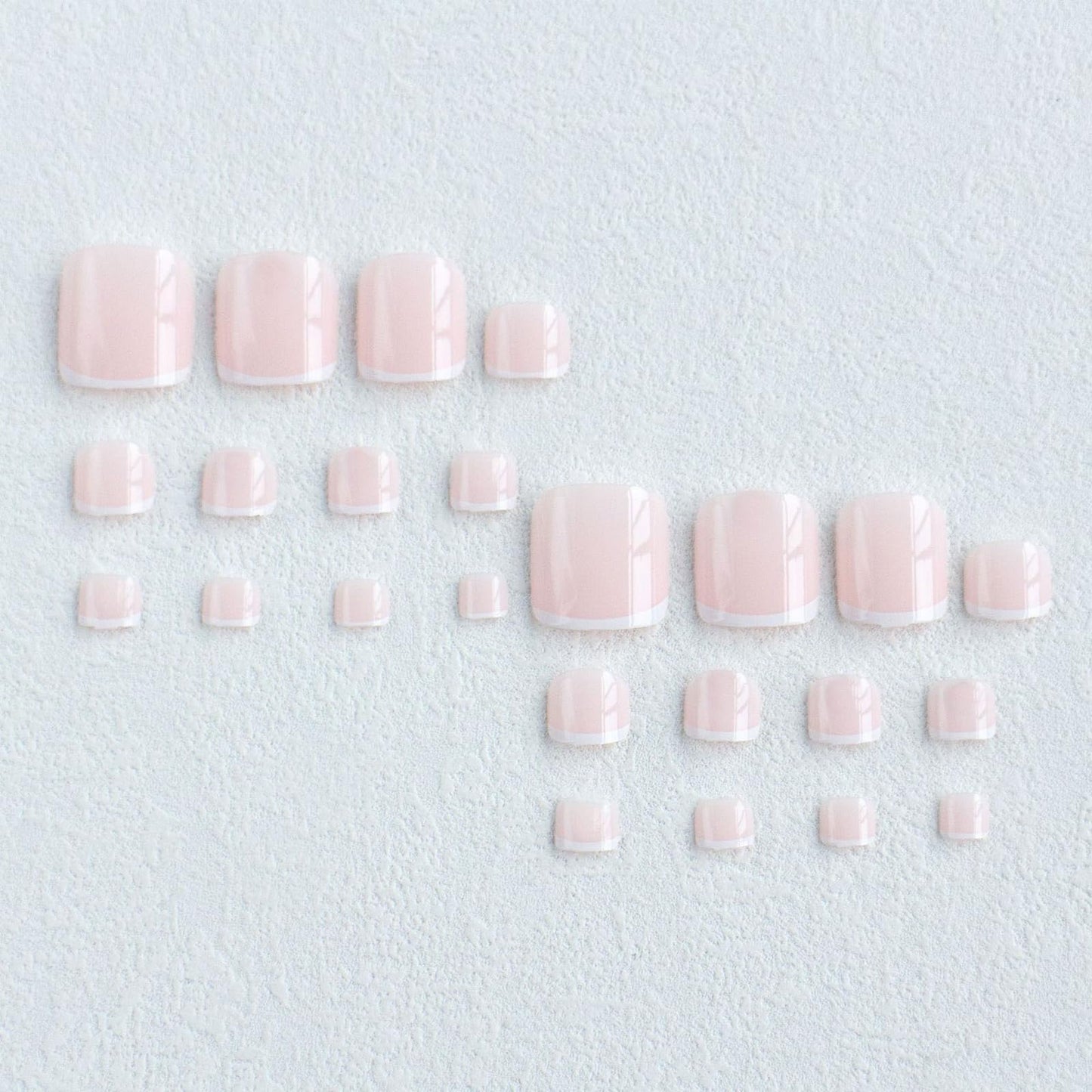 Wormeer 24Pcs French Tip False Toenails - Short Square Nude Pink for Women - Full Cover Fake Nails Set - White French Tip Press on Toenails - Fake Nails Art Kit (Pink & White Nail)