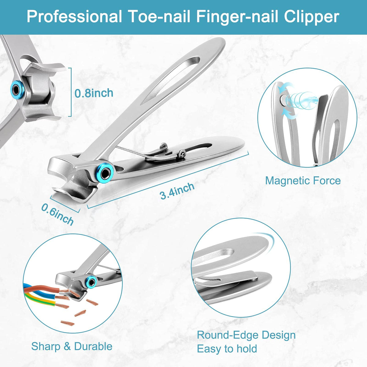 Azymi Toenail Clippers for Thick or Ingrown Nails, 7Pcs Nail Clippers Kit with Pedicure Tools, Sharp Blades/Long Handled, Heavy Duty Nail Scissors for Toenail Fungus Treatment for Men Women Elderly