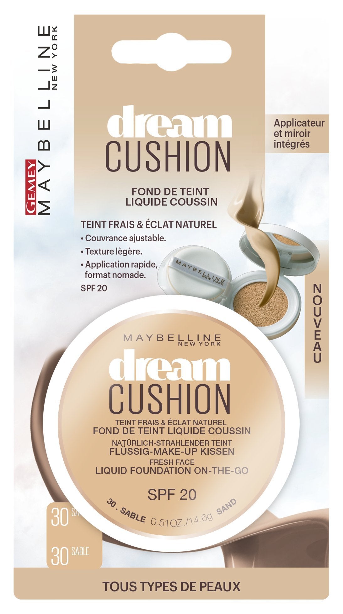 Maybelline Dream Cushion Liquid Foundation on the Go Fresh Face 14g Sand (#30) SPF20