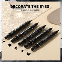 MINSHZEE Liquid Eyeliner, 5 Pcs Black Liquid Eyeliner Stamp Pen Set, Dual Tip Waterproof and Smudge-proof, Black Eyeliner Tattoo Makeup Tool, 5 Decorative Shapes (Heart, Flower, Star, Butterfly, Triangle Stamp