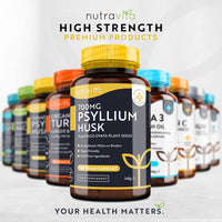 Psyllium Husks Fibre Supplement – 1400mg per Serving – Naturally High in Soluble Fibre – 180 Vegan Capsules – Supports Daily Rhythm – 100% Pure Plantago Ovata Plant Seeds – Made in The UK by Nutravita
